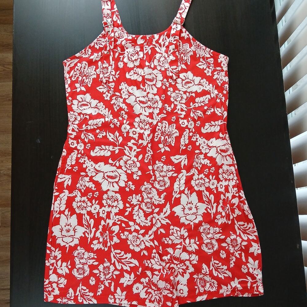 LOMON Romper M Summer Sleeveless orange-red floral adjustable buckle straps